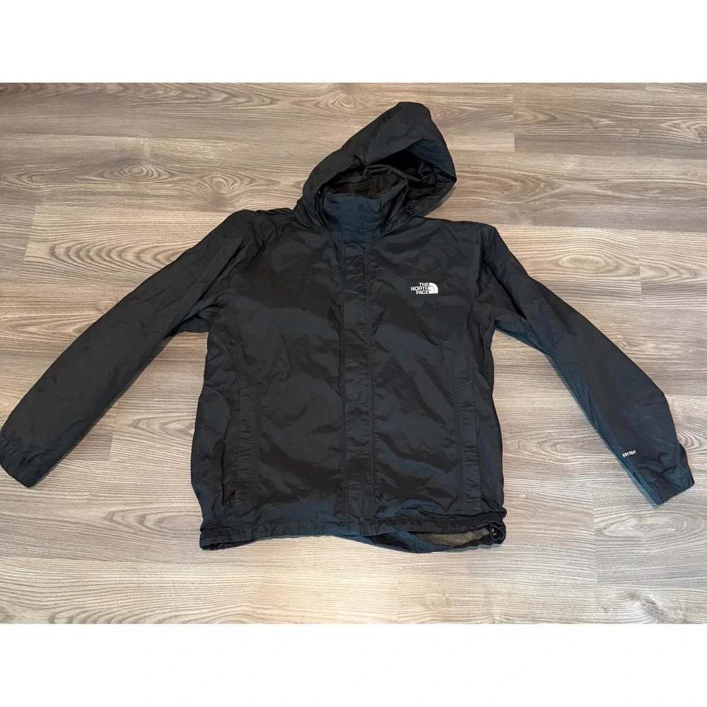 The North Face HyVent Rain Jacket Mens Medium Black Hooded Windbreaker